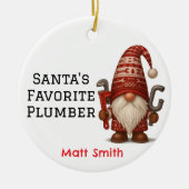 Personalisiert Gnome Plumber/Handyman Weihnachten Keramik Ornament (Vorne)