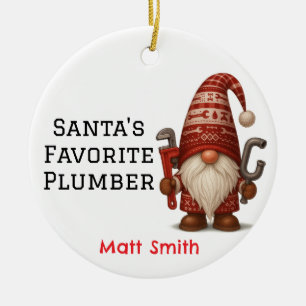Personalisiert Gnome Plumber/Handyman Weihnachten Keramik Ornament
