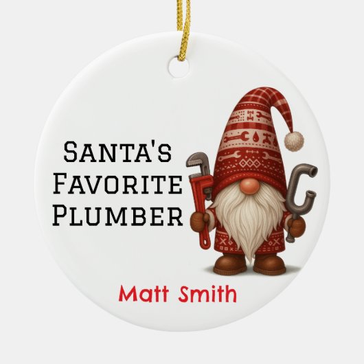 Personalisiert Gnome Plumber/Handyman Weihnachten Keramik Ornament (Vorne)
