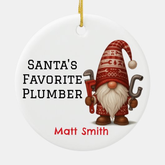 Personalisiert Gnome Plumber/Handyman Weihnachten Keramik Ornament (Hinten)
