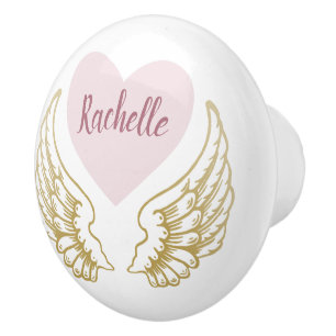 PERSONALISIERT GOLD ANGEL WINGS HART KERAMIKKNAUF