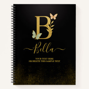 Personalisiert-Gold-B-Notebook - Blumenmonogramm Notizblock
