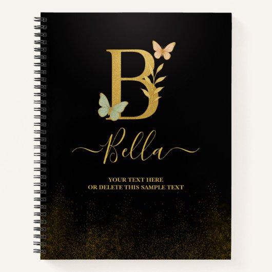 Personalisiert-Gold-B-Notebook - Blumenmonogramm Notizblock (Vorderseite)