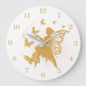 Personalisiert Gold Butterfly Fairy Große Wanduhr (Vorderseite)