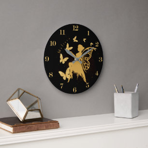 Personalisiert Gold Butterfly Fairy Große Wanduhr