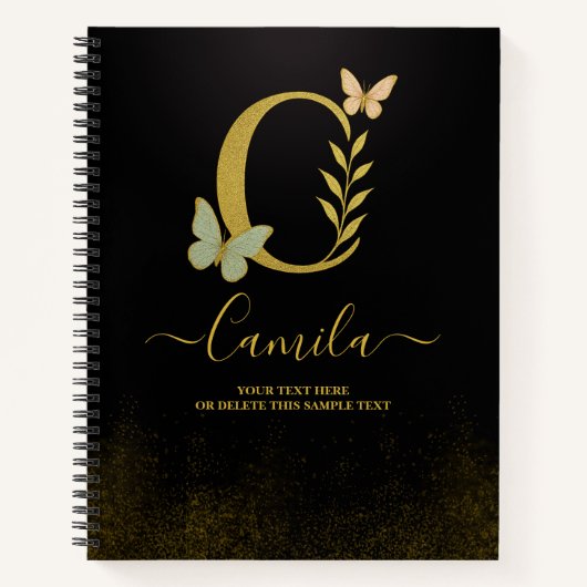 Personalisiert-Gold-C-Notebook - Blumenmonogramm Notizblock (Vorderseite)