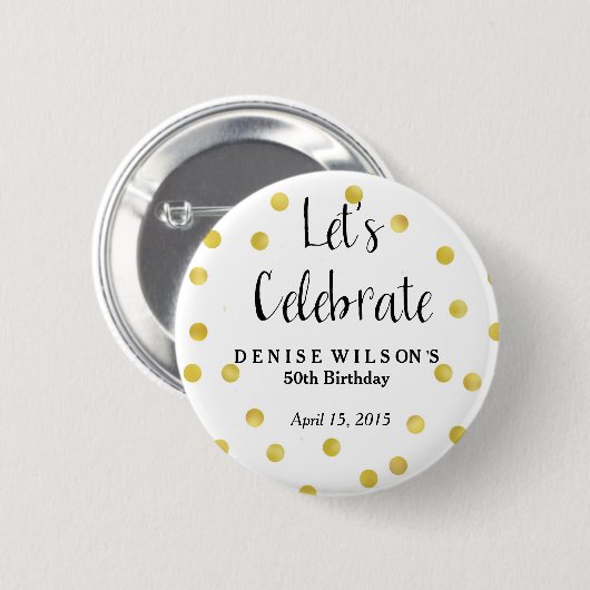 Personalisiert Gold Confetti Celebration Gevor Button (Vorne & Hinten)