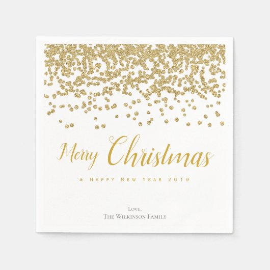 Personalisiert Gold Confetti Frohe Weihnachten Nap Serviette (Vorderseite)