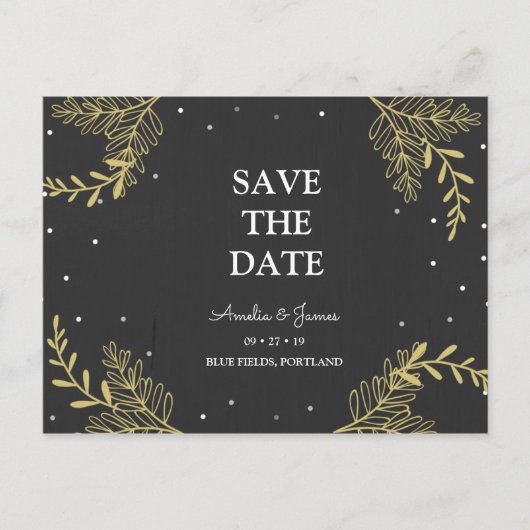 Personalisiert - Gold Ferns Save the Date Postkarte (Vorderseite)