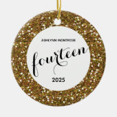 Personalisiert Gold Glitzer 14. Geburtstag Keramik Ornament (Vorne)