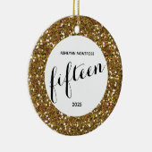 Personalisiert Gold Glitzer 15. Geburtstag Keramik Ornament (Rechts)