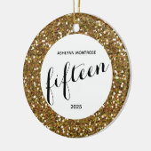 Personalisiert Gold Glitzer 15. Geburtstag Keramik Ornament (Links)