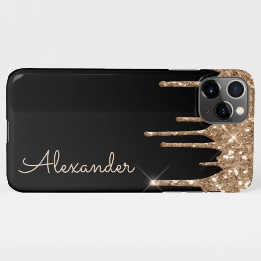 Personalisiert Gold Glitzer Black Handgeschriebene iPhone Hülle (Rückseite (Horizontal))