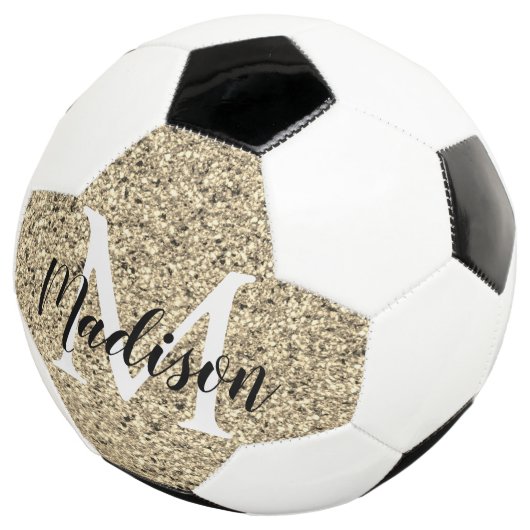 Personalisiert Gold Glitzer Monogram Chic Fußball (Dreiviertel)