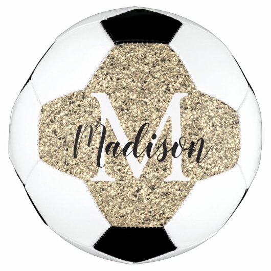 Personalisiert Gold Glitzer Monogram Chic Fußball (Vorderseite)