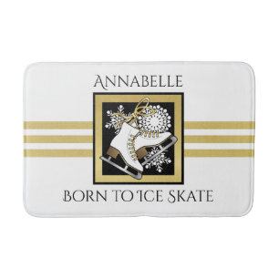 Personalisiert Gold Glitzer Schwarz-weiß Ice Skate Badematte