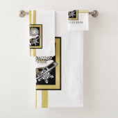 Personalisiert Gold Glitzer Schwarz-weiß Ice Skate Badhandtuch Set (Insitu)