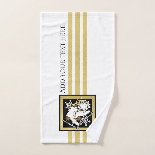 Personalisiert Gold Glitzer Schwarz-weiß Ice Skate Badhandtuch Set (Handtuch)
