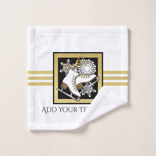 Personalisiert Gold Glitzer Schwarz-weiß Ice Skate Badhandtuch Set (Waschlappen)