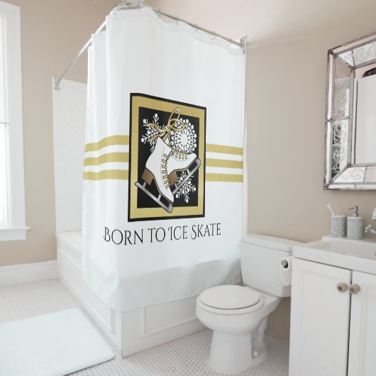 Personalisiert Gold Glitzer Schwarz-weiß Ice Skate Duschvorhang (Beispiel)
