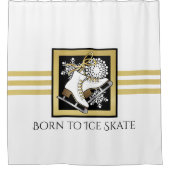 Personalisiert Gold Glitzer Schwarz-weiß Ice Skate Duschvorhang (Vorderseite)