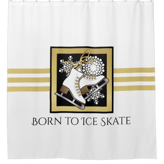 Personalisiert Gold Glitzer Schwarz-weiß Ice Skate Duschvorhang (Vorderseite)