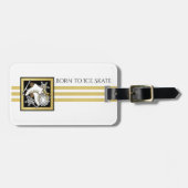 Personalisiert Gold Glitzer Schwarz-weiß Ice Skate Gepäckanhänger (Vorderseite horizontal)