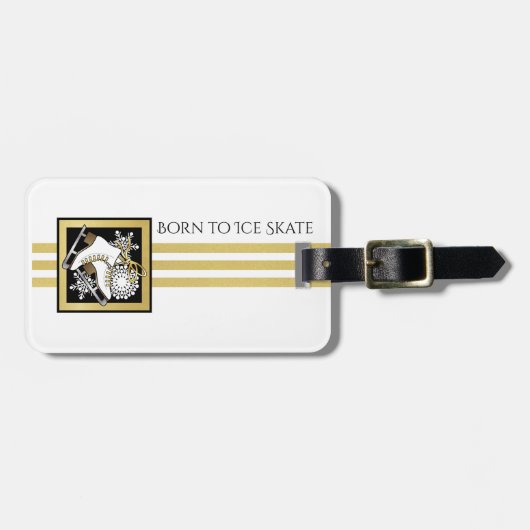 Personalisiert Gold Glitzer Schwarz-weiß Ice Skate Gepäckanhänger (Vorderseite horizontal)
