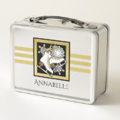 Personalisiert Gold Glitzer Schwarz-weiß Ice Skate Metall Brotdose (Rückseite)