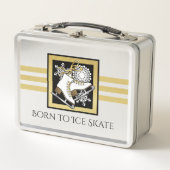 Personalisiert Gold Glitzer Schwarz-weiß Ice Skate Metall Brotdose (Vorderseite)