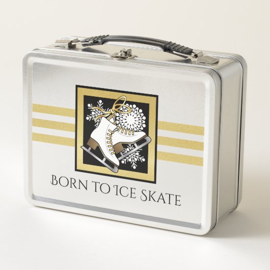 Personalisiert Gold Glitzer Schwarz-weiß Ice Skate Metall Brotdose (Vorderseite)