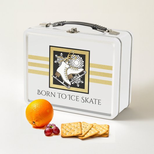 Personalisiert Gold Glitzer Schwarz-weiß Ice Skate Metall Brotdose