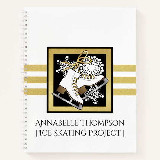 Personalisiert Gold Glitzer Schwarz-weiß Ice Skate Notizblock (Vorderseite)