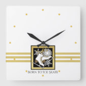 Personalisiert Gold Glitzer Schwarz-weiß Ice Skate Quadratische Wanduhr (Vorderseite)