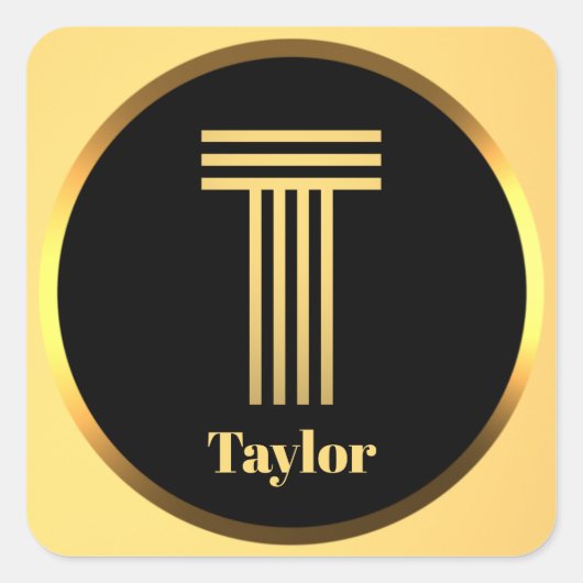 Personalisiert Gold Mit Monogramm Buchstabe T Quadratischer Aufkleber (Vorderseite)