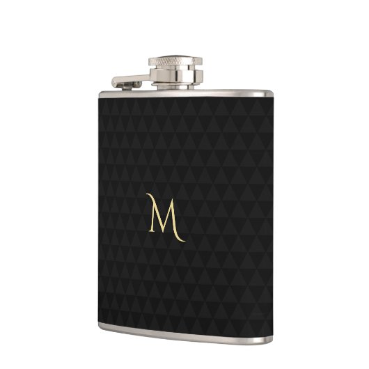 Personalisiert Gold Mit Monogramm Modernes Schwarz Flachmann (Links)