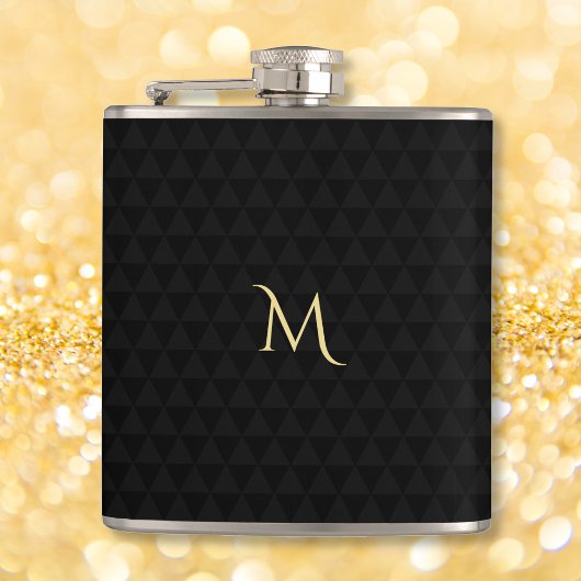 Personalisiert Gold Mit Monogramm Modernes Schwarz Flachmann
