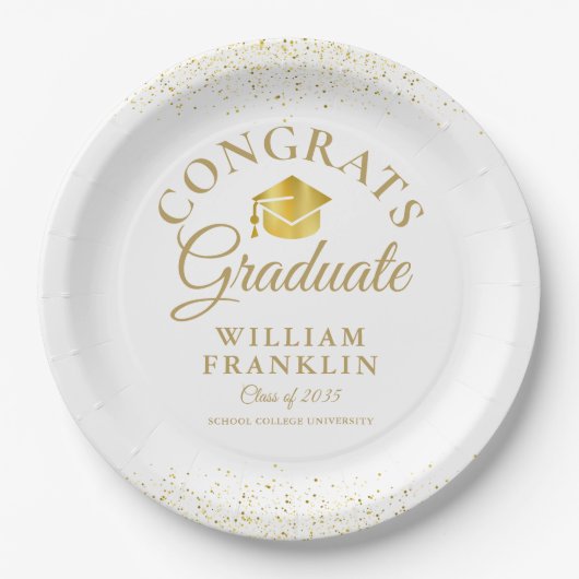 Personalisiert Gold Moderne Graduierungspartei Pappteller (Vorderseite)