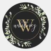 Personalisiert Gold Monogram Elegant Greenerity Bl Runder Aufkleber (Vorderseite)