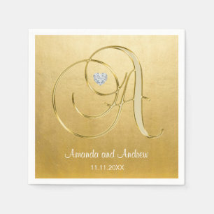 Personalisiert Gold Monogram Initials Diamond Hear Serviette