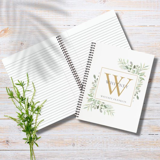 Personalisiert Gold Monogram Moderne Grüne Notizblock