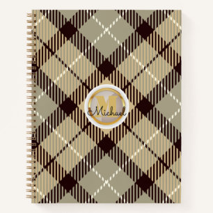 Personalisiert Gold Monogram Name Grau Tartan Kari Notizblock