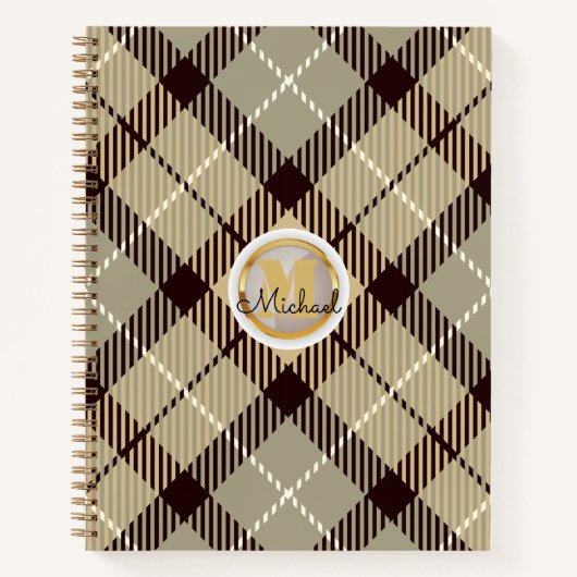Personalisiert Gold Monogram Name Grau Tartan Kari Notizblock (Vorderseite)