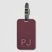 Personalisiert Gold Monogram Simple Burgundy Leath Gepäckanhänger (Vorderseite Vertikal)