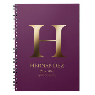 Personalisiert Gold Monogramm   Dunkles Magenta Notizblock