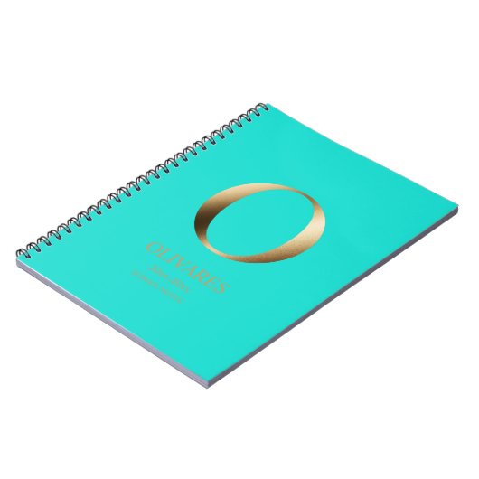 Personalisiert Gold Monogramm | Helles Aquamarin Notizblock (Linke Seite)