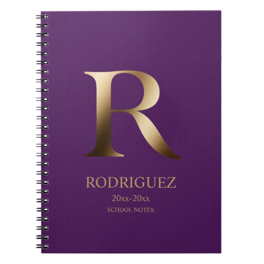 Personalisiert Gold Monogramm | Lila Notizblock (Vorderseite)