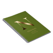 Personalisiert Gold Monogramm | Olive Green Notizblock (Rechte Seite)