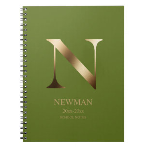 Personalisiert Gold Monogramm   Olive Green Notizblock
