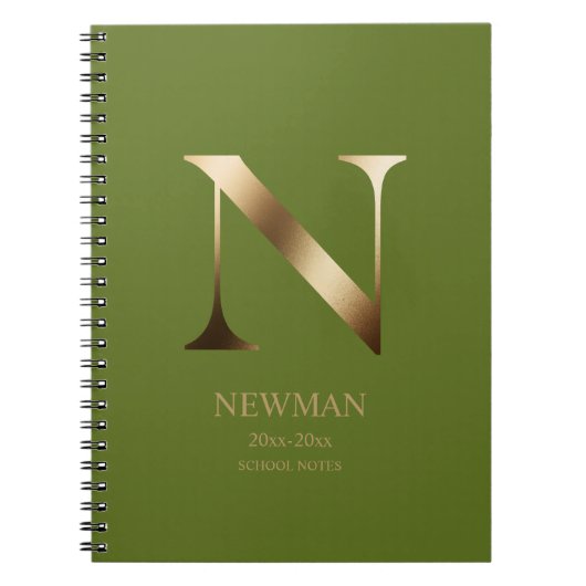 Personalisiert Gold Monogramm | Olive Green Notizblock (Vorderseite)